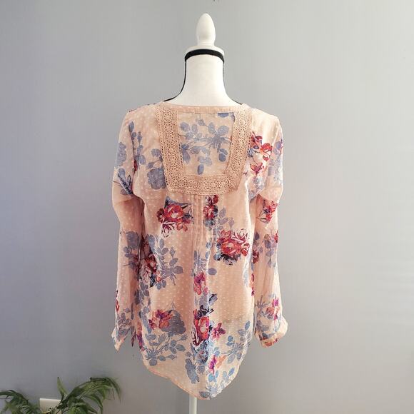 Daniel Rainn Pink Sheer Boho Floral Shirt Top Size M - Picture 2 of 11
